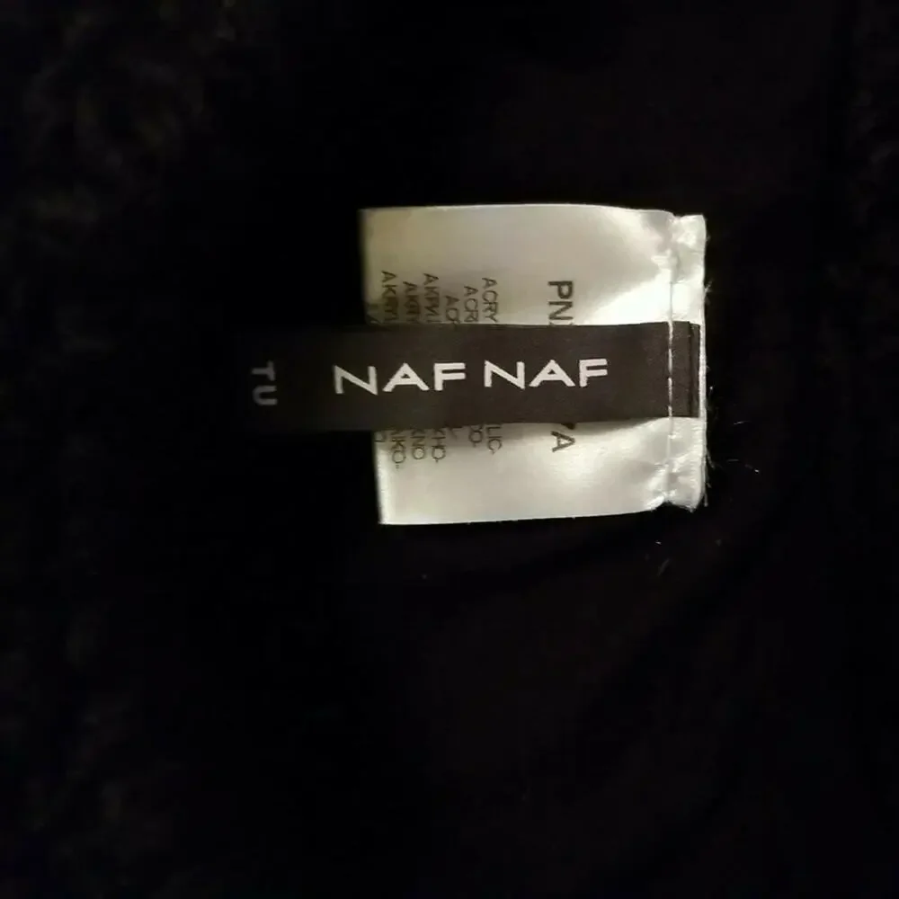 Naf Naf (2) two Women Hats Cable Knit Wool Blend Black Coral Purple One size EUC